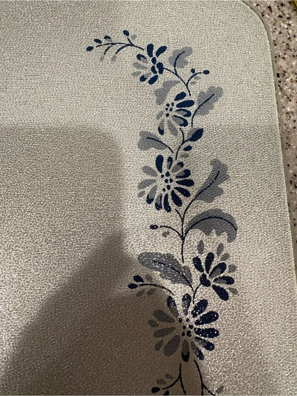 Floral Glass Cutting Board, Rectangular Medium, Non-Slip Feet, White/Blue/Gray